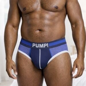 PUMP! Men's Navy Blue Athletic Briefs Mesh Panel Logo Waistband Size XXL (34-36)